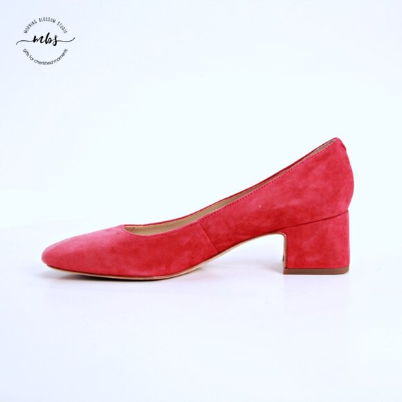 J. McLaughlin Suede Square Toe  Block Heel Pumps Red Women 7.5 - Picture 7 of 14